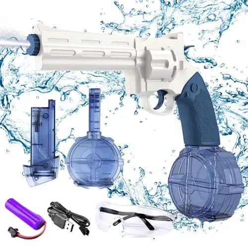 Produktbild: IXYHKB Wasserpistole Elektrisch, Elektrische Wasserpistole Kinder, Automatische Wasserpistole Set, 25-32 ft Reichweite Erwachsene Wasserspritzpistolen,Wasserpistole Spielzeug für Sommer Draussen,Weiß