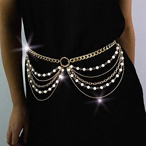 Produktbild: IYOU Boho Hüftkette Geschichtet Gold Perle Körperkette Perlen Gürtelketten Party Abschlussball Bauchkette Schmuck Pro Frau und Mädchen