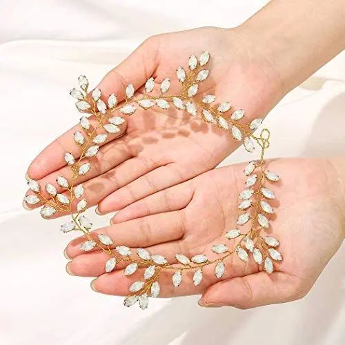 Produktbild: IYOU Brautschmuck Hochzeit Haarschmuck Weinrebe Silber Kristall Kopfschmuck funkelnde Strass Hochzeit Stirnband Haarschmuck für Frauen und Mädchen (Gold)