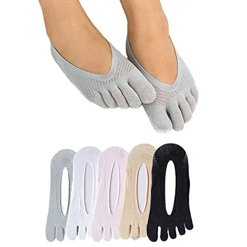 Produktbild: IYOU Frauen Keine Show Zehensocken Schwarz Niedrig geschnitten Liner-Socken Atmungsaktiv Fünf-Finger-Socken Unsichtbar Boot versteckte Socken für Frauen und Mädchen (4 Paare)