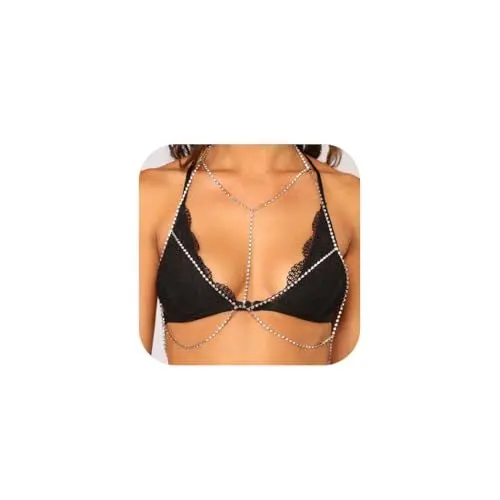 Produktbild: IYOU Funkelnd Kristall Ketten BH Strass Silber Körper Ketten für Frauen Halskette Sexy Bikini Nachtclub Körper Kette Schmuck