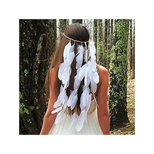 Produktbild: IYOU Indisch Feder Stirnband Hippie Boho Kopfstück 1920er Jahre Kopfkette Haarteil Schmuck Zubehör Kopfschmuck Maskerade zum Frauen und Mädchen