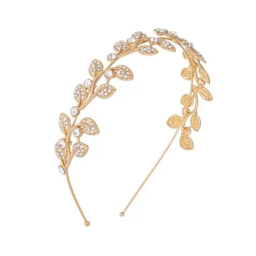 Produktbild: IYOU Prinzessin Hochzeit Stirnbänder Gold Strass Haarreif Kristall Blätter Blumen Kommunion Braut Kopfstück Schmuck für Blumenmädchen