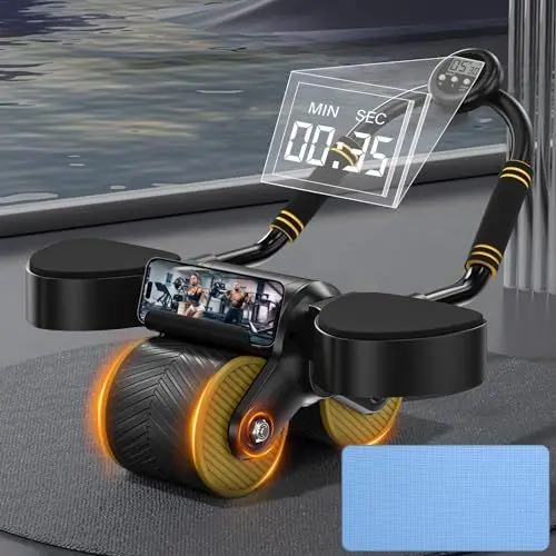 Produktbild: IYUNGO Bauchroller, Automatisches Rebound Bauchrad, Bauchtrainer Plank für Core Trainer, Bauchmuskeltrainer mit Ellenbogenstütze, Fitnessgeräte für Zuhause, Schwarz