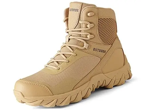 Produktbild: IYVW 6676 Herren Wanderschuhe High Top Trekking-Schuhe Rutschfeste Atmungsaktive Wanderschuhe Trekking-Sneaker Kampfstiefel Wüstengelb 41EU