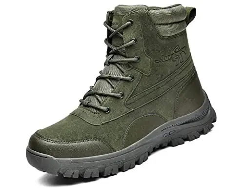 Produktbild: IYVW AS33 701 Herren-Militärstiefel aus echtem Leder High-Top-Schnürstiefel Lässige Stiefel Offroad-Ausbildung Jagd Klettern Motorrad-Patrouillenstiefel Grün 44EU