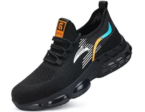 Produktbild: IYVW C3023 Sicherheitsschuhe Herren Leichte Arbeitsschuhe Herren Damen Sport Atmungsaktive Stahlkappenschuhe rutschfeste Sneaker Schwarz 42 EU