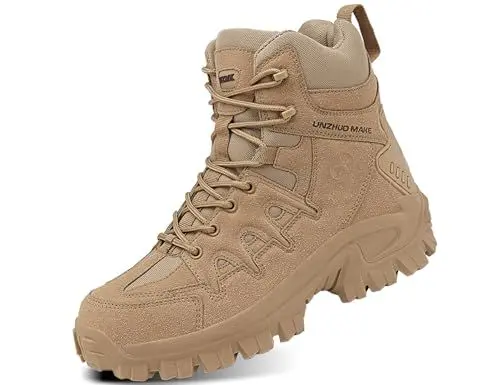 Produktbild: IYVW KKK 1201 A Voller Lederner Kampfstiefel mit Reißverschluss Militär Bundeswehr Wandern Taktischer Stiefel Wüstengelb 45EU