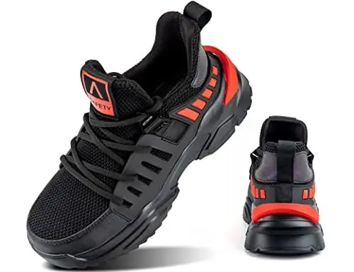 Produktbild: IYVW Safety 628 Sicherheitsschuhe Herren S3 Leicht Sportlich Atmungsaktiv Arbeitsschuhe Damen Stahlkappe Sneaker Schutzschuh Schwarz Rot 44.5 EU