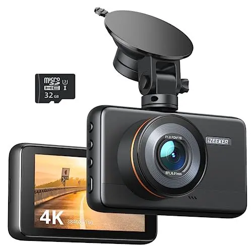 Produktbild: iZEEKER 4K Dashcam vorne mit MicroSD-Karte, 4K 30FPS/1080P 60FPS Autokamera, Autokamera mit Super-Nachtsicht, WDR, Notfallaufzeichnung, Parküberwachung
