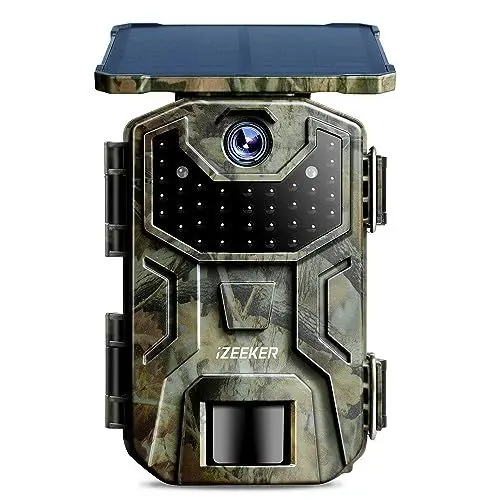 Produktbild: iZEEKER Solar Wildkamera 4K 30fps 48MP, Wildtierkamera mit 2600 mAh Akku, Wildkamera mit Bewegungsmelder Nachtsicht, Kein WLAN, IP66 Wasserdicht für Wildtierbeobachtung & Heim Sicherheit
