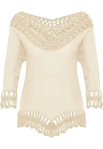 Produktbild: IZIA Damen mahisha-Tunika mit Häkelpart, Wollweiss, XL/XXL