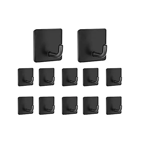 Produktbild: IZRA Haken Selbstklebend Handtuchhaken 12 Stück Edelstahl klebehaken Wall Hooks Handtuchhalter Küchenhaken Kleiderhaken Türhaken ， Ideal für Bad Toilette Küche Büro, Schwarz