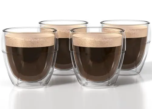 Produktbild: IZSUZEE Espressotassen Set 4er 80ml Doppelwandige Gläser - Thermogläser Doppelwandige aus Borosilikatglas - Kaffeegläser für Espresso Eiskaffee Tee - Espresso Gläser Spülmaschinenfestes