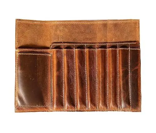 Produktbild: Jaald Echte eather Bleistift Rollen Pinsel-Kasten-Feder-Halter-Organisator Bürsten Lineal Stationary Beutel-Geschenk für Studenten Artist Painter & Writer String Schließung Jahrgang
