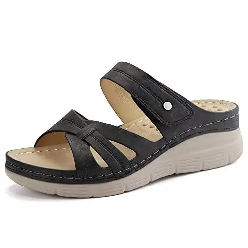 Produktbild: JABASIC Orthopädische Sandalen Damen Pantoletten Hausschuhe Walking Sandalen mit Arch Support (38,Schwarz)