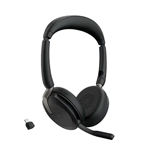 Produktbild: Jabra Evolve2 65 Flex - Stereo-Bluetooth-Headset mit Wireless-Charging-Pad, geräuschunterdrückender Jabra ClearVoice Technologie und hybrider ANC - für MS Teams zertifiziert - Schwarz