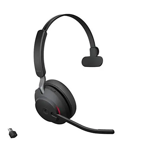 Produktbild: Jabra Evolve2 65 Wireless PC Headset – Noise Cancelling Microsoft Teams Certified Mono Headphones with Long-Lasting Battery – USB-C Bluetooth Adapter – Black