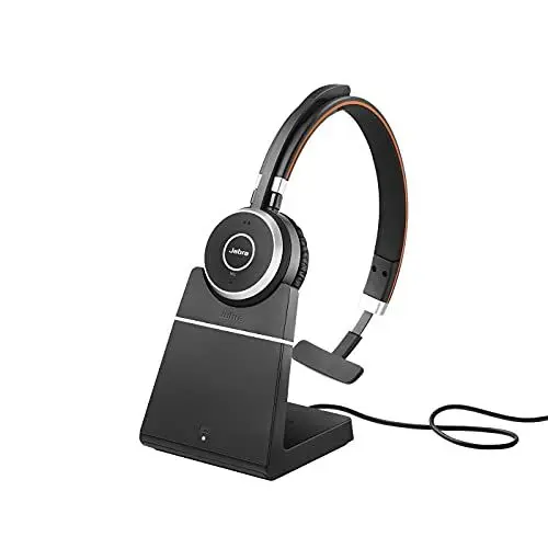 Produktbild: Jabra Evolve 65 Wireless Mono On-Ear Headset – Unified Communications Kopfhörer mit Langer Akkulaufzeit und Ladestation – USB Bluetooth Adapter – schwarz
