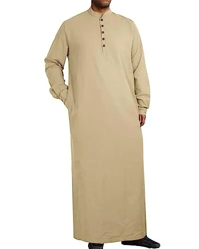 Produktbild: Jacansi Bademantel Sommer Männer Pyjama Für Männer Schlafanzug Lang Baumwolle Bademantel Unifarben Khaki M