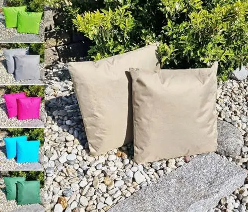 Produktbild: JACK 1x 45x45cm Outdoor Lounge Kissen Dekokissen inkl. Füllung Wasserabweisend Sitzkissen Garten Stuhl Lotus Effekt, Farbe:Taupe