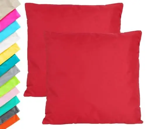 Produktbild: JACK 2X Outdoor Lounge Kissen 45x45cm Dekokissen Set Inkl. Füllung Wasserfest Sitzkissen Garten Stuhl Lotus Effekt, Farbe:Rot