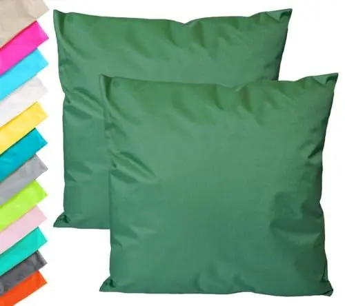 Produktbild: JACK 2X Outdoor Lounge Kissen 45x45cm Dekokissen Set Inkl. Füllung Wasserfest Sitzkissen Garten Stuhl Lotus Effekt, Farbe:Dunkelgrün