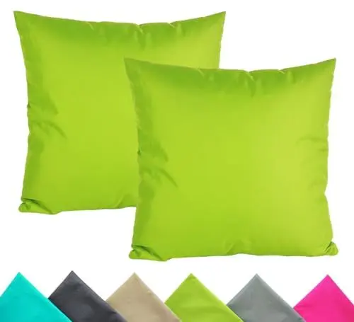Produktbild: JACK 2er Set 40x40cm Outdoor Kissenhülle Kissenbezug Wasserfest Sitzkissen Lounge Kissen Garten Stuhl Lotus Effekt, Farbe:Grün