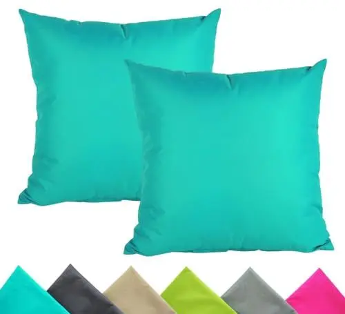 Produktbild: JACK 2er Set 40x40cm Outdoor Kissenhülle Kissenbezug Wasserfest Sitzkissen Lounge Kissen Garten Stuhl Lotus Effekt, Farbe:Türkis