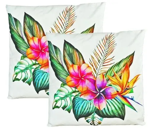 Produktbild: JACK 2er Set 45x45cm Motiv Outdoor Kissenhülle Kissenbezug Hülle Wasserfest Kissen Garten Stuhl Lotus Effekt, Farbe:Tropical Dream