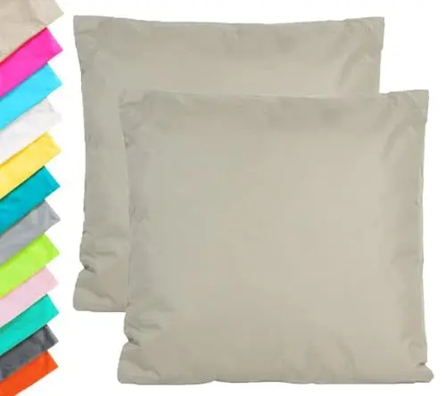 Produktbild: JACK 2er Set Outdoor Kissenhülle Kissenbezug 45x45cm Wasserfest Sitzkissen Lounge Kissen Garten Stuhl Lotus Effekt, Farbe:Taupe
