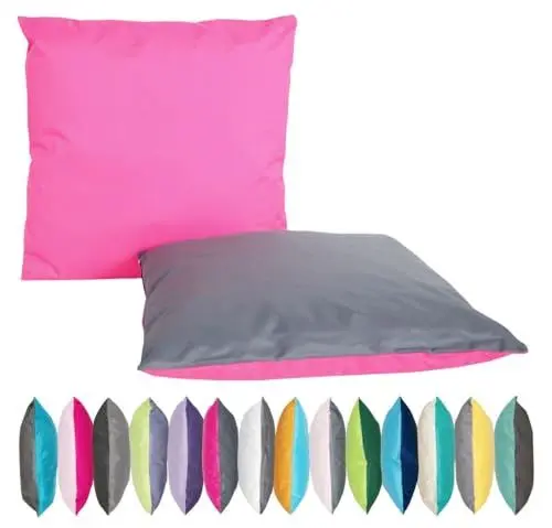 Produktbild: JACK 2-farbiges Wende Outdoor Lounge Kissen 45x45cm Dekokissen inkl. Füllung Wasserfest Sitzkissen Garten Stuhl Lotus Effekt, Farbe:Anthrazit - Pink
