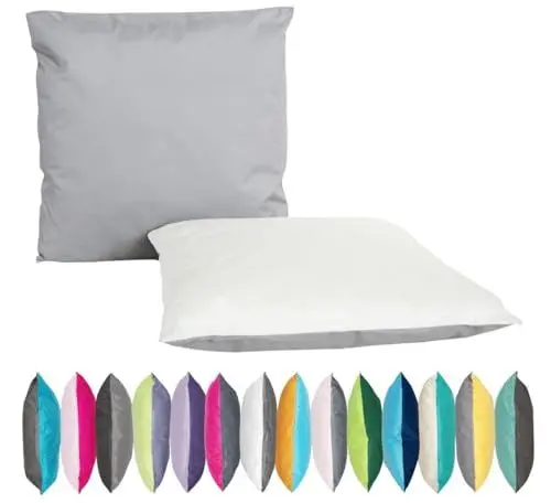 Produktbild: JACK 2-farbiges Wende Outdoor Lounge Kissen 45x45cm Dekokissen inkl. Füllung Wasserfest Sitzkissen Garten Stuhl Lotus Effekt, Farbe:Elfenbein - Grau
