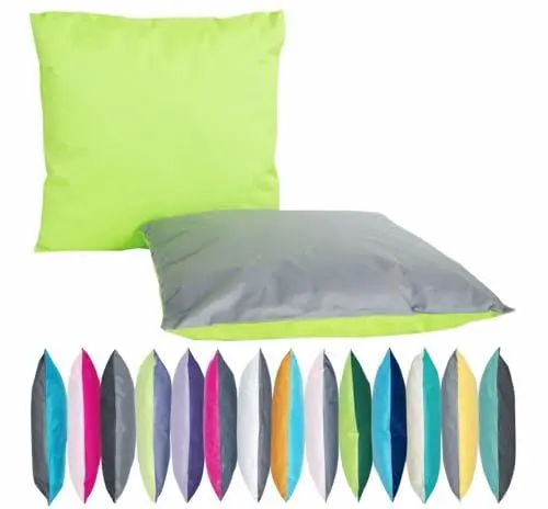 Produktbild: JACK 2-farbiges Wende Outdoor Lounge Kissen 45x45cm Dekokissen inkl. Füllung Wasserfest Sitzkissen Garten Stuhl Lotus Effekt, Farbe:Grau - Grün