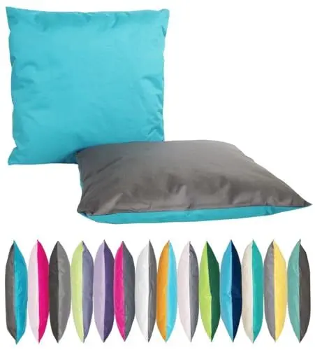 Produktbild: JACK 2-farbiges Wende Outdoor Lounge Kissen 45x45cm Dekokissen inkl. Füllung Wasserfest Sitzkissen Garten Stuhl Lotus Effekt, Farbe:Petrol - Anthrazit
