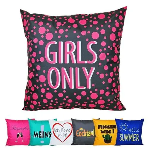 Produktbild: JACK 50x50cm Motiv Outdoor Lounge Kissen Dekokissen inkl. XXL-Füllung Wasserabweisend Sitzkissen Garten Stuhl Lotus Effekt lustig, Farbe:Girls