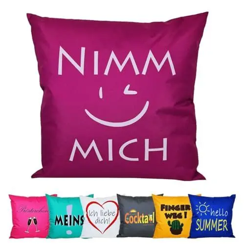 Produktbild: JACK 50x50cm Motiv Outdoor Lounge Kissen Dekokissen inkl. XXL-Füllung Wasserabweisend Sitzkissen Garten Stuhl Lotus Effekt lustig, Farbe:Nimm Mich