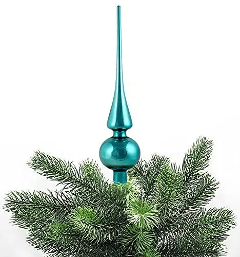 Produktbild: JACK Christbaumspitze Echt Glas 26 x 6 cm Matt Glanz Weihnachtsbaum Spitze Baumspitze Christbaumschmuck Deko, Farbe:Turquoise Glanz