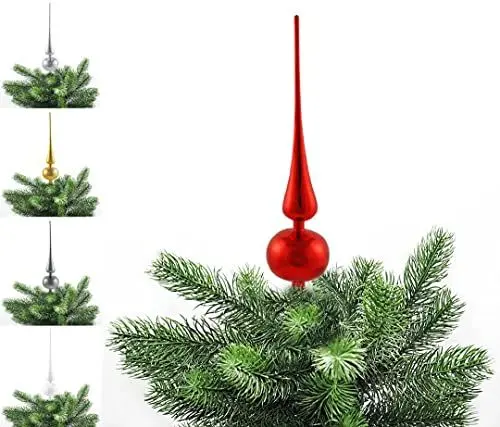Produktbild: JACK Kunststoff Christbaumspitze Spitze Höhe 28cm, Ø 6cm Weihnachtsbaum Spitze Gold Silber Rot Grau Weiß Glanz, Farbe:Rot