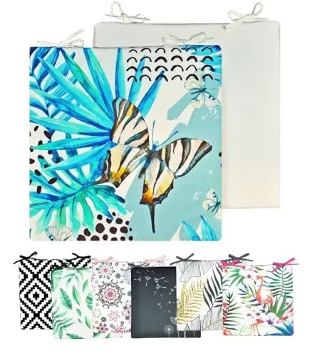 Produktbild: JACK Motiv Outdoor Wende Stuhlkissen 40x40cm Lounge Kissen Wasserfest Sitzkissen Garten Lotus Effekt, Farbe:Schmetterling Blau