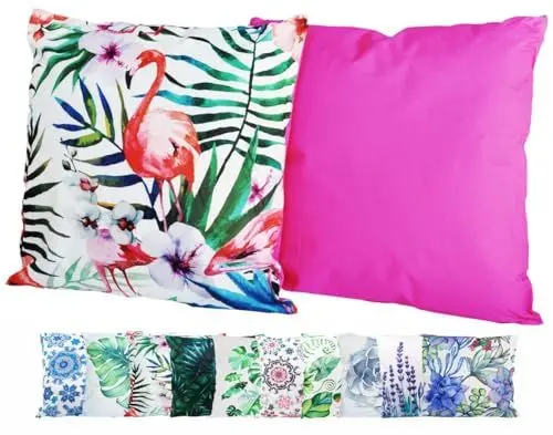 Produktbild: JACK Outdoor Lounge Kissen 45x45cm Motiv Dekokissen inkl. Füllung Wasserfest Sitzkissen Garten Stuhl, Farbe:Flamingo