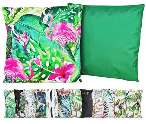 Produktbild: JACK Outdoor Motiv Kissen 45x45cm Lounge Dekokissen inkl. Füllung Wasserabweisend Sitzkissen Garten Stuhl, Farbe:Flamingo Monstera