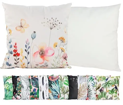 Produktbild: JACK Outdoor Motiv Kissen 45x45cm Lounge Dekokissen inkl. Füllung Wasserabweisend Sitzkissen Garten Stuhl, Farbe:Los Blumos