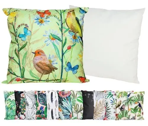 Produktbild: JACK Outdoor Motiv Kissen 45x45cm Lounge Dekokissen inkl. Füllung Wasserabweisend Sitzkissen Garten Stuhl, Farbe:Vogeltraum