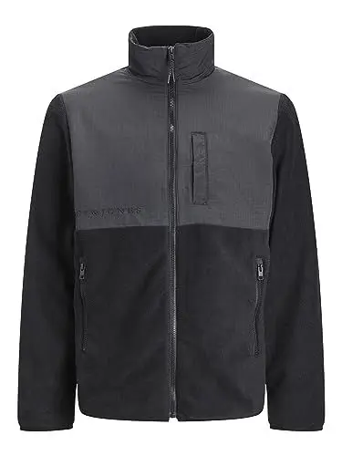 Produktbild: JACK & JONES Fleecejacke Regular Fit Übergangs Blouson Jacke mit Stehkragen & Reißverschluss JJEMARVIN, Farben:Schwarz,Größe Jacke:XL