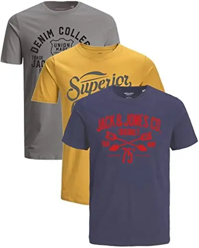 Produktbild: JACK & JONES Herren 3er-Set T-Shirts aus Baumwolle (Slim-fit Mix Opt 5, 3XL)