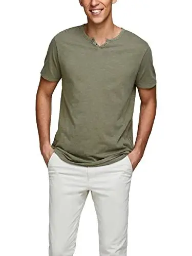 Produktbild: JACK & JONES Herren Basic T-Shirt V-Ausschnitt Kurzarm Jersey Baumwolle Shirt mit Knöpfen JJESPLIT, Farben:Grün, Größe:XL