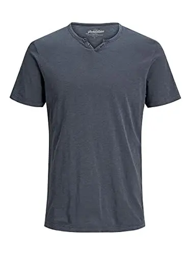 Produktbild: JACK & JONES Herren Basic T-Shirt V-Ausschnitt Kurzarm Jersey Baumwolle Shirt mit Knöpfen JJESPLIT, Farben:Navy, Größe:S