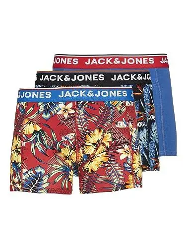 Produktbild: JACK & JONES Herren Boxershort JACAZORES Trunks 3er Pack S M L XL XXL, Größe:XL, Farbe:Black Pompain red - Blue lolite 12228458