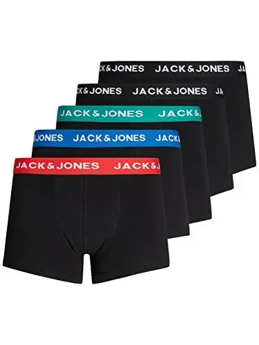 Produktbild: JACK & JONES Herren Boxershorts Unter-Hosen Pants 5er-Pack, Farbe:Schwarz, Größe:XL